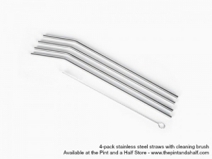 Stainless Steel Drink Straw 4-pack with cleaning brush 6.95 inch